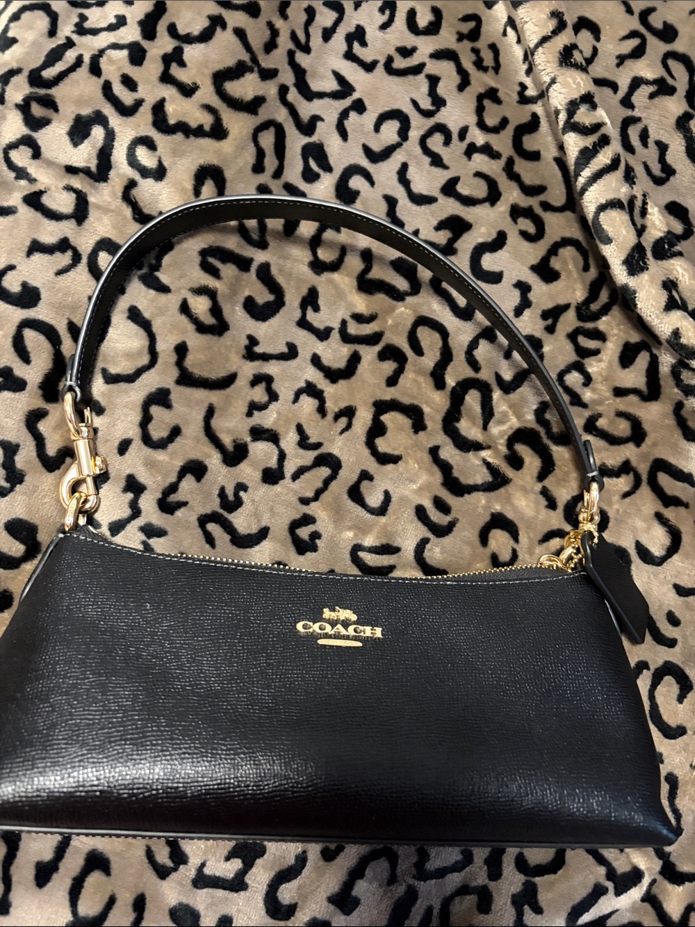 Coach Black Leather Shoulder Bag with Gold Hardware Accent